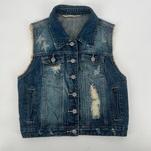 hippie laundry Button Down Distressed Jean Vest Size Medium Women's